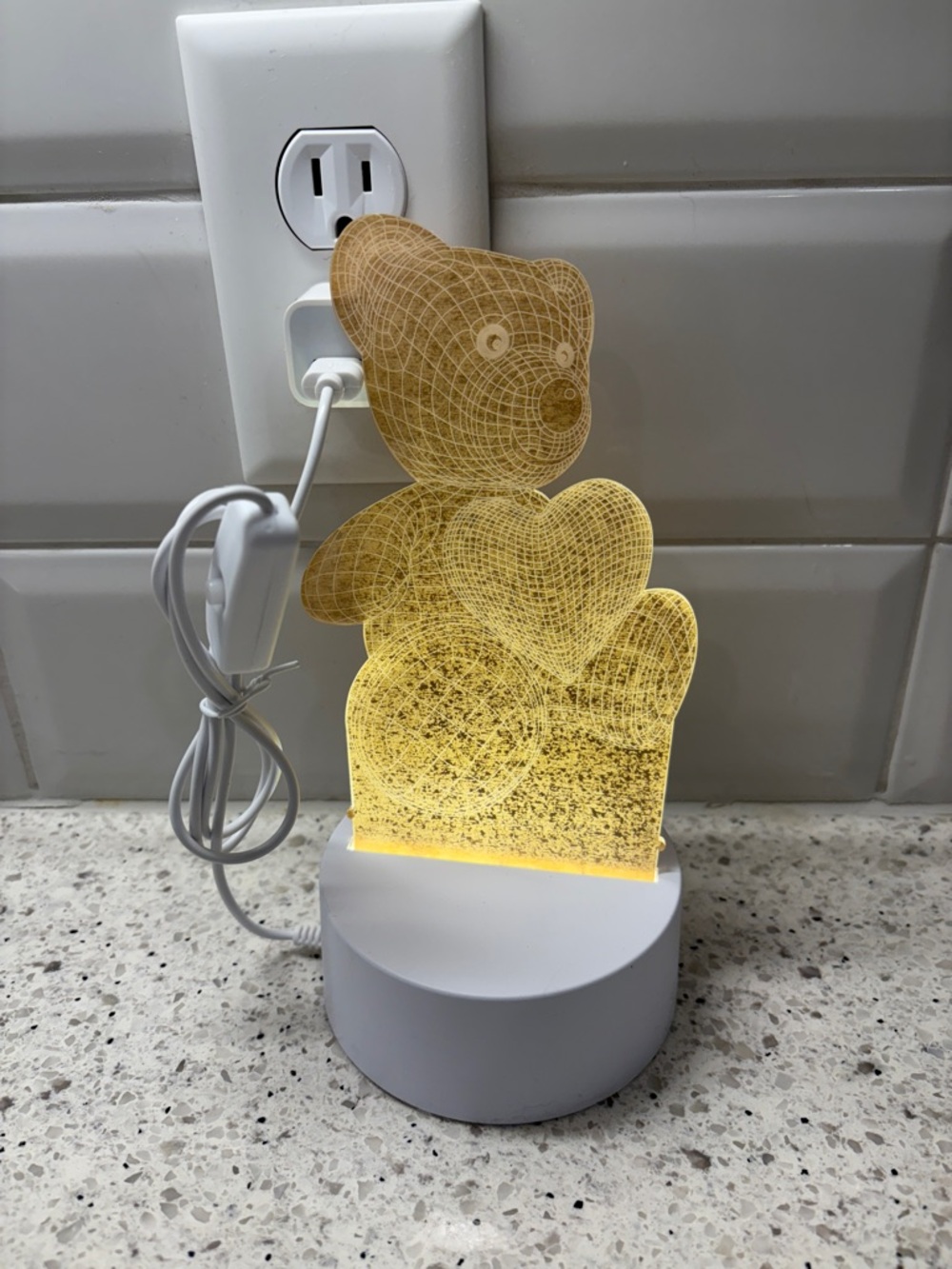 Teddy Bear Heart LED Night Light - Yellow Glow